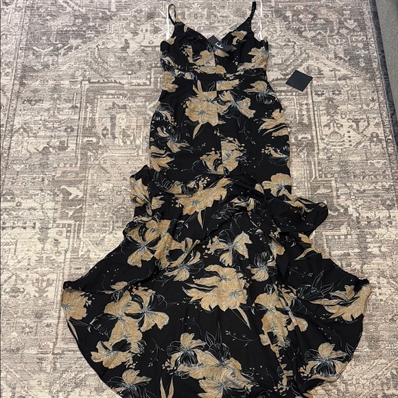 Lulu's Black and Tan Bodycon Midi Dress - Picture 3 of 4